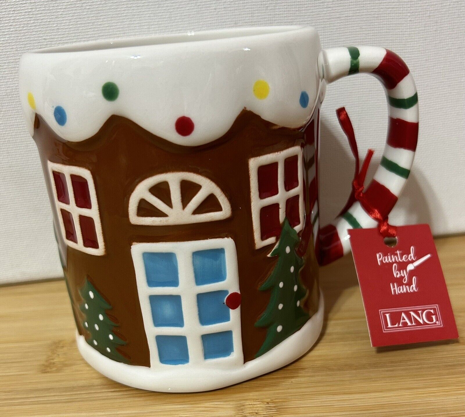 LANG Gingerbread House Christmas Coffee Mug Hand Painted Whimsical 16 oz. NEW 