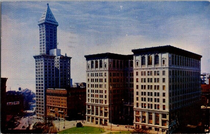 Postcard Smith Tower Court House City Hall Seattle WA Washington 1954      K-750
