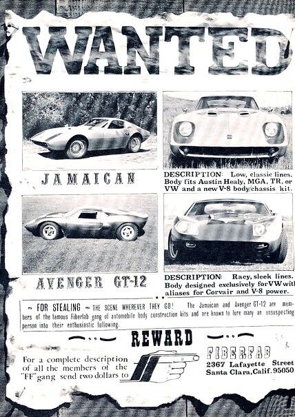 1970 1969 Fiberfab Jamaican Avenger GT-12 Advertisement Print Art Car Ad J211