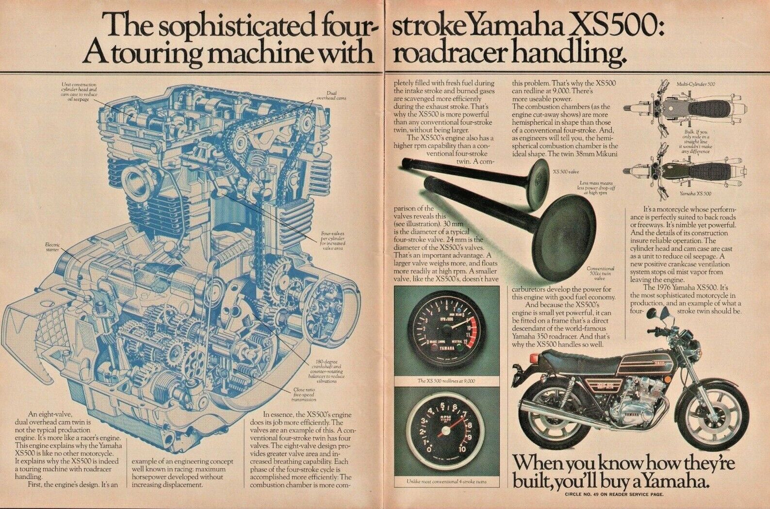 1976 Yamaha XS500 -- 2-Page Vintage Motorcycle Ad