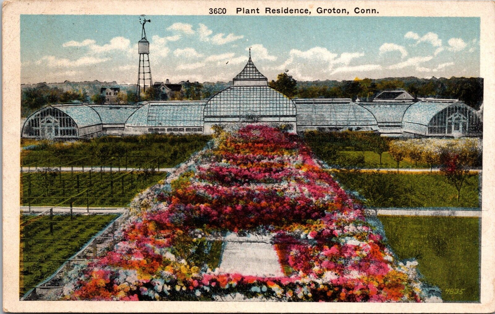 Postcard~Groton Connecticut~Plant Residence~Green Houses~Posted c1927