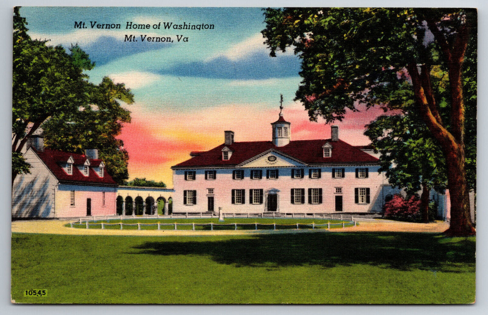 Vintage Postcard VA Mt. Vernon Home of Washington Sunset Linen