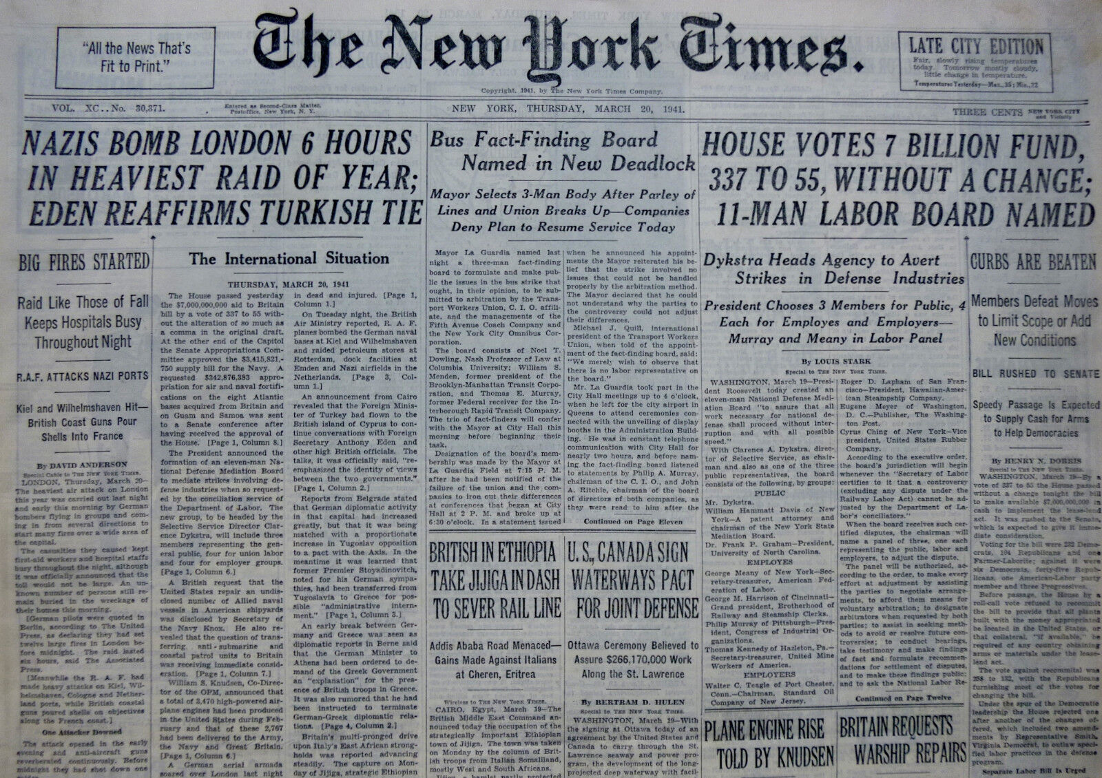 3-1941 WWII March 20 NAZIS BOMB LONDON 6 HOURS IN HEAVIEST RAID OF YEAR