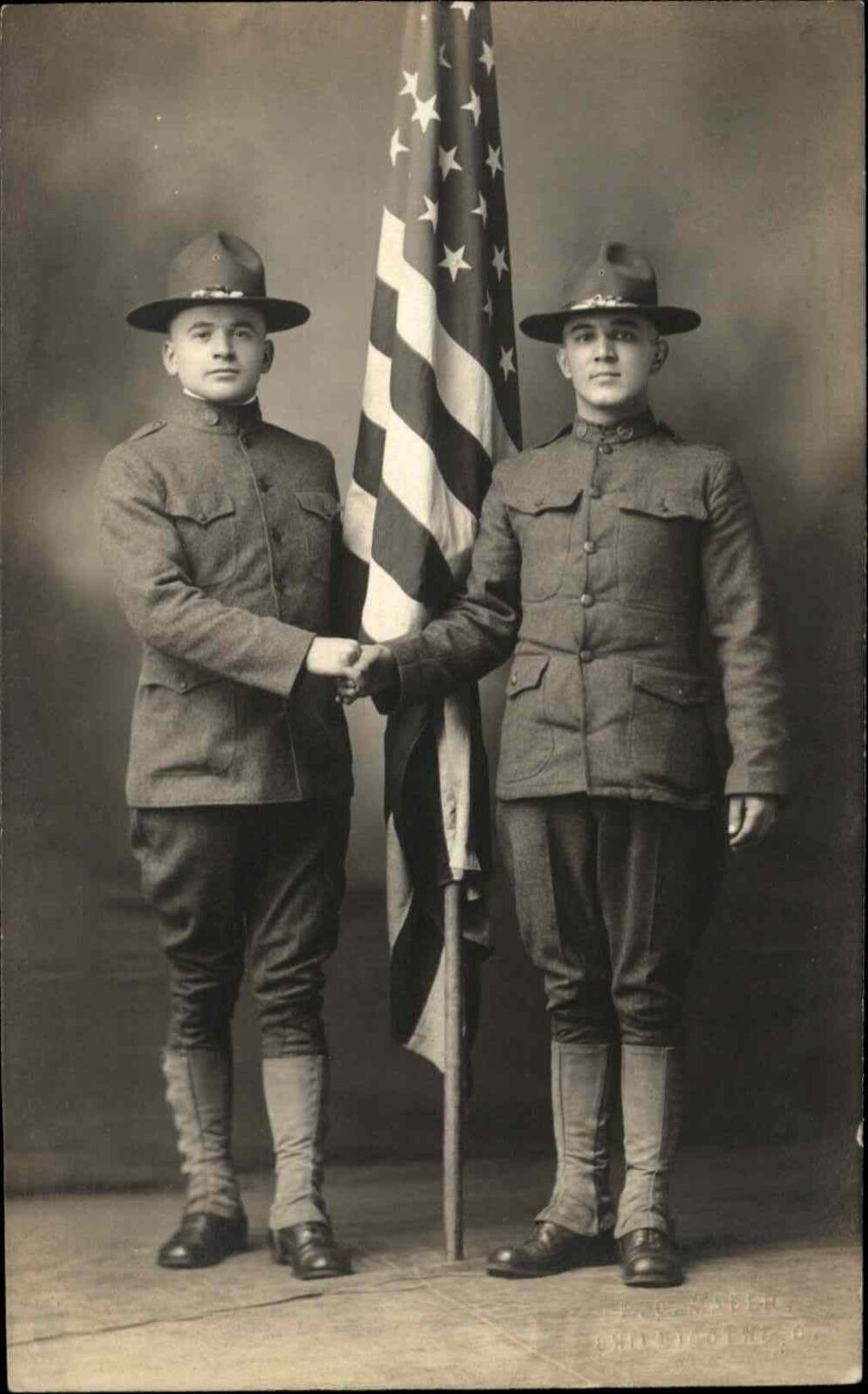 Patriotic Studio Image American Flag WWI Army Soldiers c1915 GREAT IMAGE RPPC