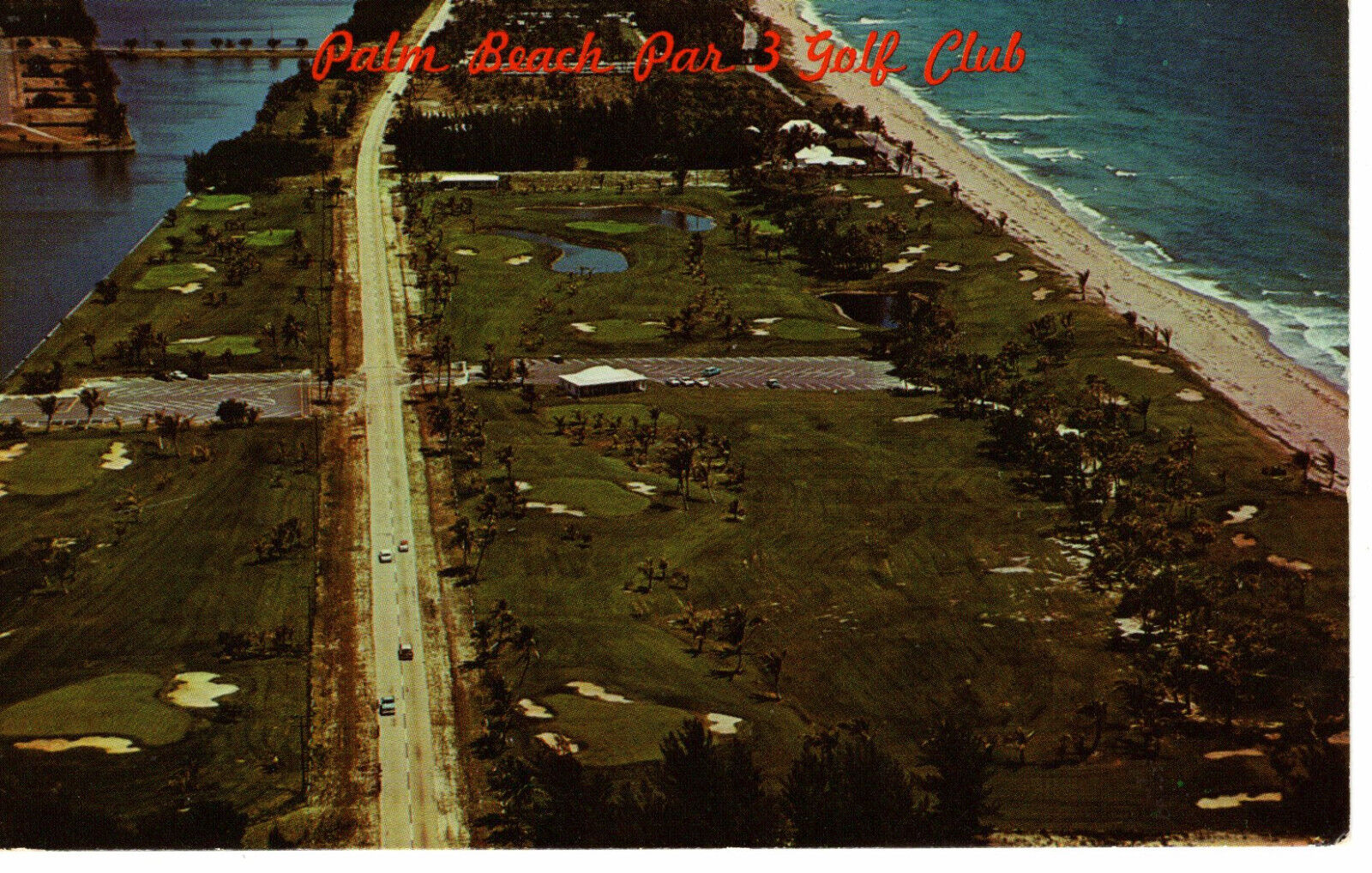 Vintage Postcard Palm Beach Par 3 Golf Club Aeiral View Beach c1964 -1561