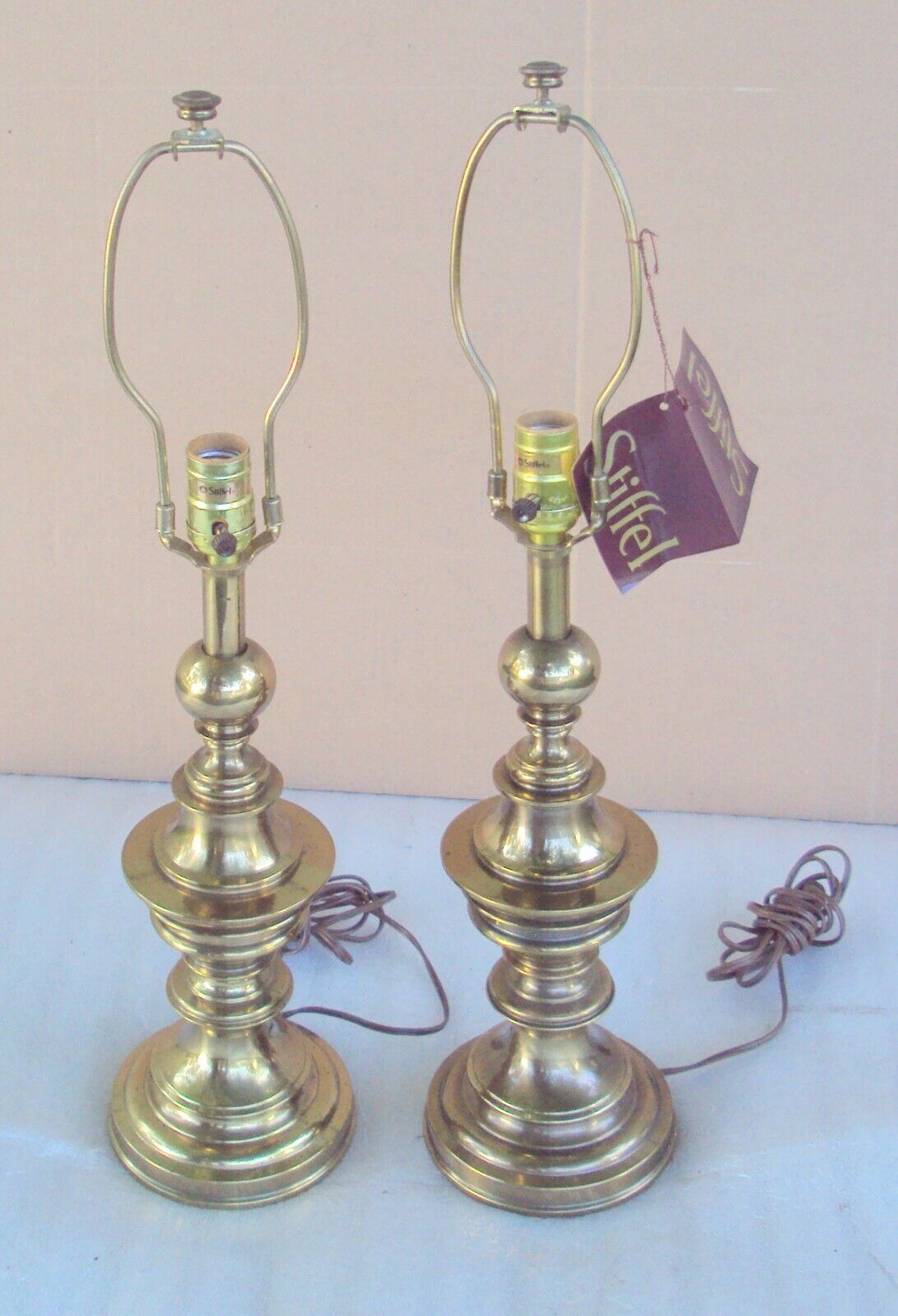 Vintage Pair Of STIFFEL Brass McM Table Lamps With 3-Way Sockets 24\