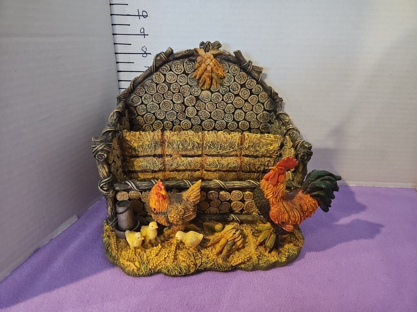 Freestanding Heavy Cast Chicken And Rooster Mail Letter Organizer Henhouse Corn