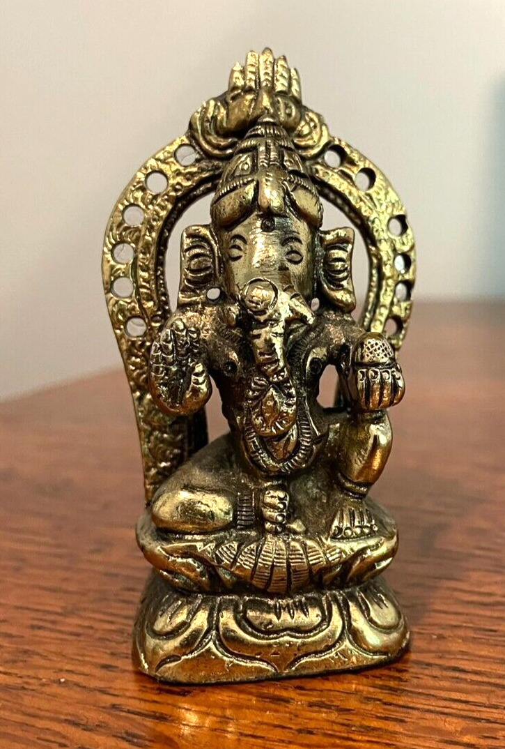 Vintage Ganesh Hindu God Lord Elephant Brass Miniature Figurine Statue 3.5\