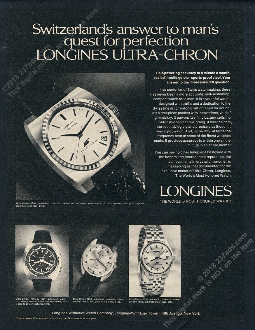 1969 Longines Ultra Chron Official 100 8150 8209 8014 watch vintage print ad
