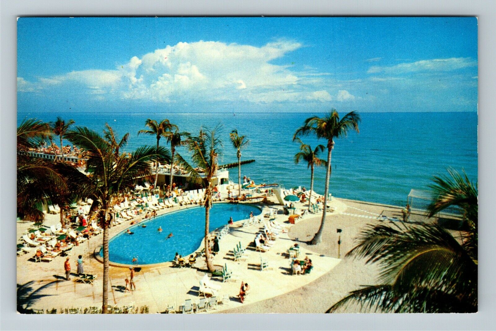 Miami Beach FL-Florida, Aerial View Beach and Pool, Vintage Postcard