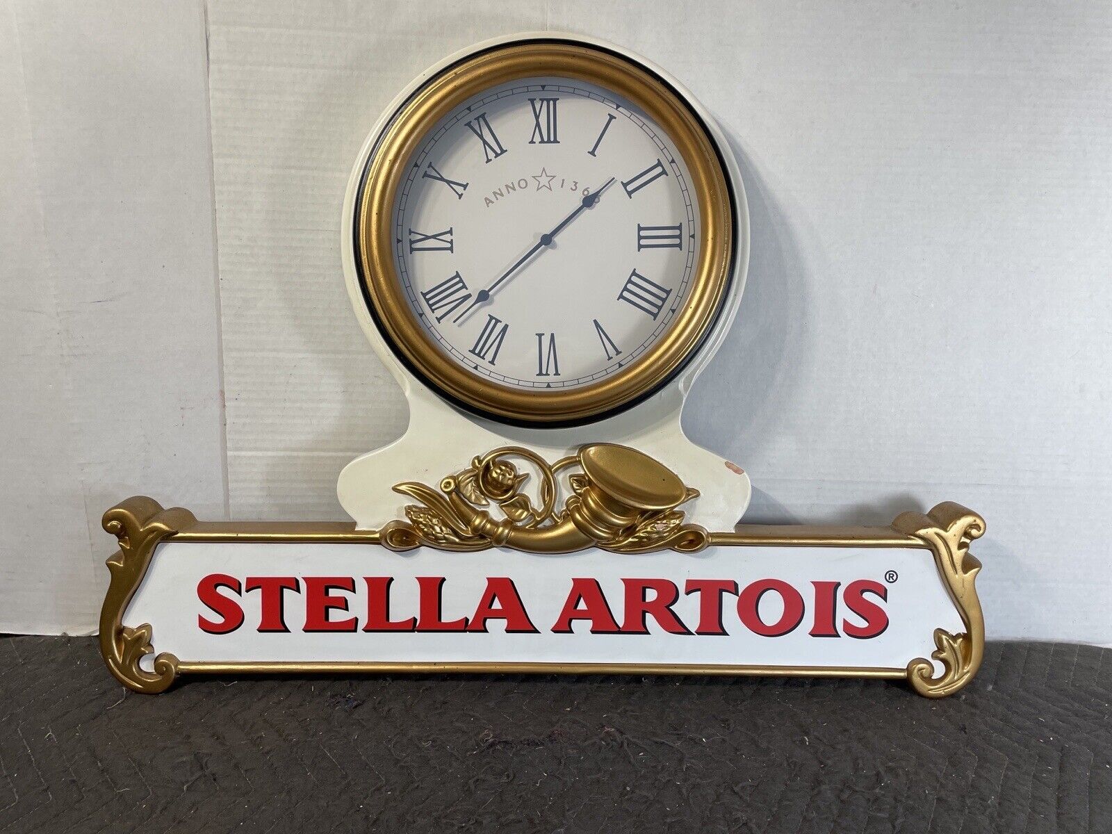 Vintage Stella Artois Beer Large Clock Display Sign Works Bar Pub 32”x23.5