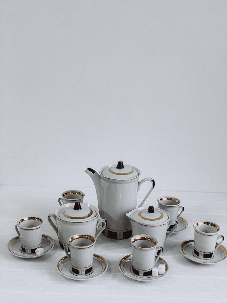 Porcelain Vintage Coffee Set for 6 Persons Soviet Vintage USSR CCCP Parents Gift