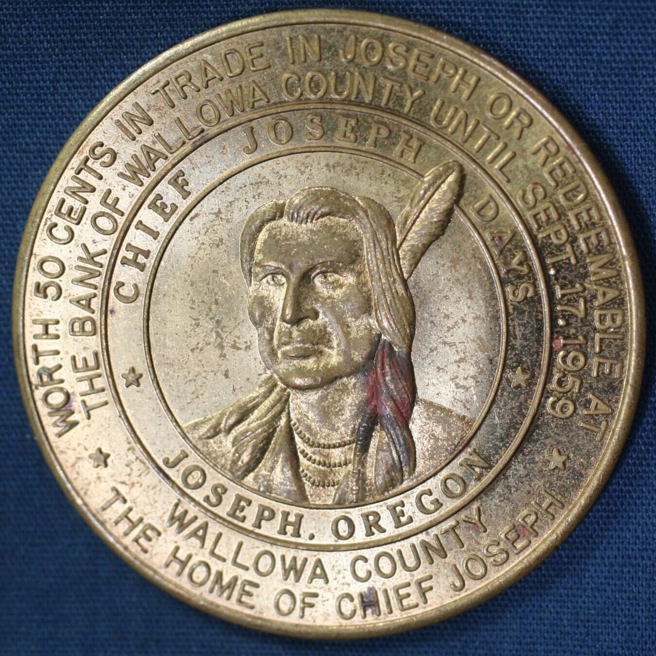 1959 Oregon Statehood Centennial Chief Joseph Wallowa County 50¢ Token TC-16840
