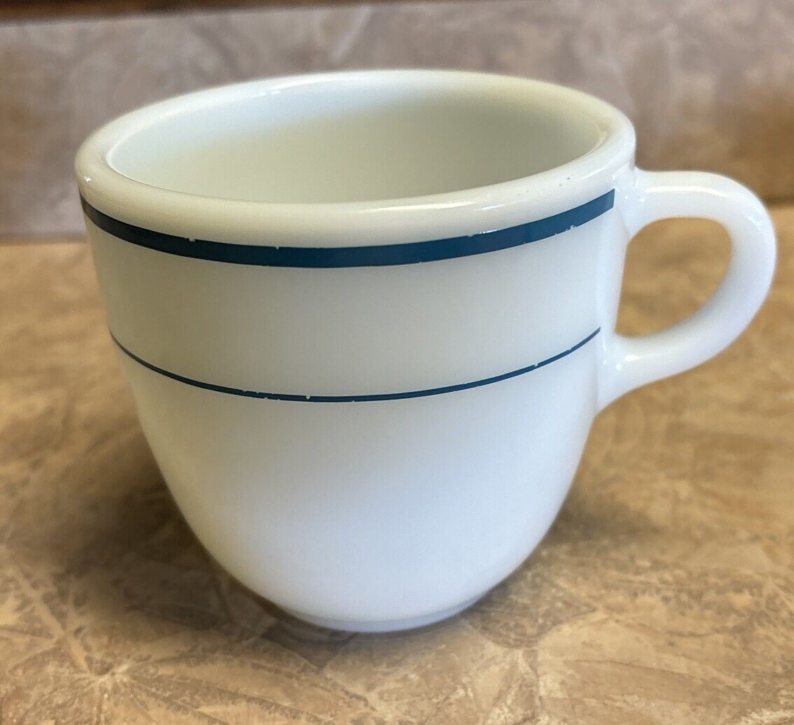 Vintage Mess Hall Mug Decor Corning Teal Stripe USMC Army Navy Mug Cup Coffee