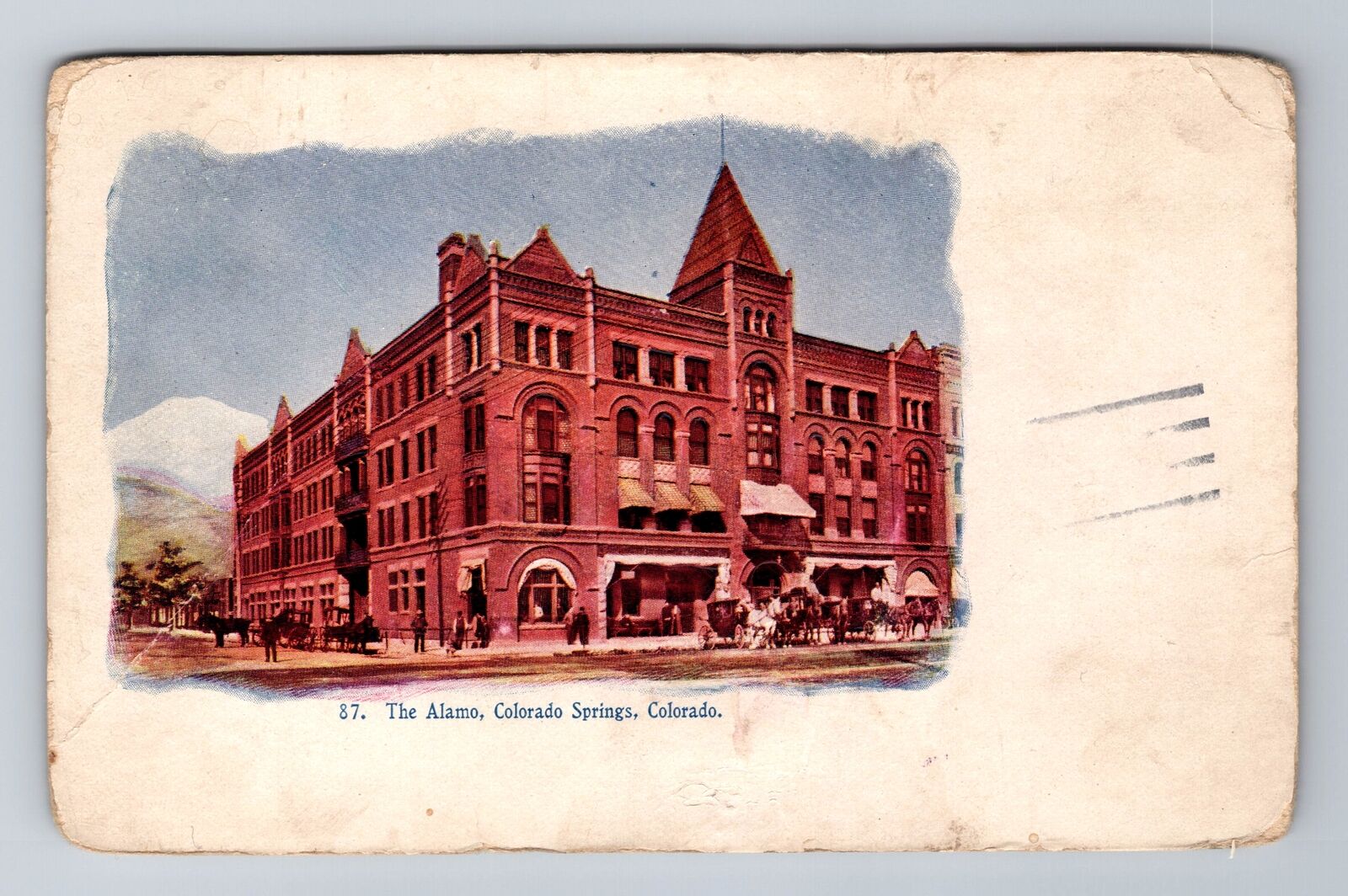 CO-Colorado Springs, The Alamo Hotel, Horses & Carriages, Vintage c1909 Postcard