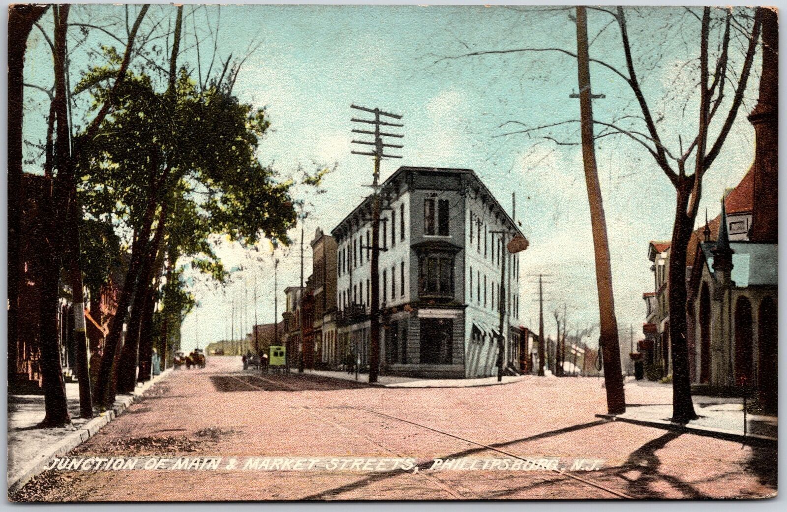 Junction of Main and Market Streets Phillipsburg New Jersey NJ Building Postcard