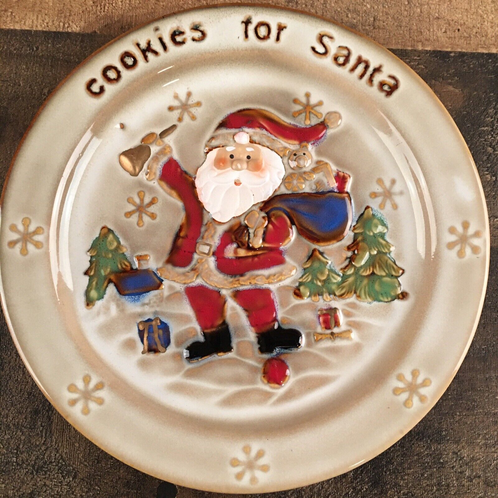 Vintage Cookies for Santa Plate Christmas Dish Santa Claus Detailed Rich Colors