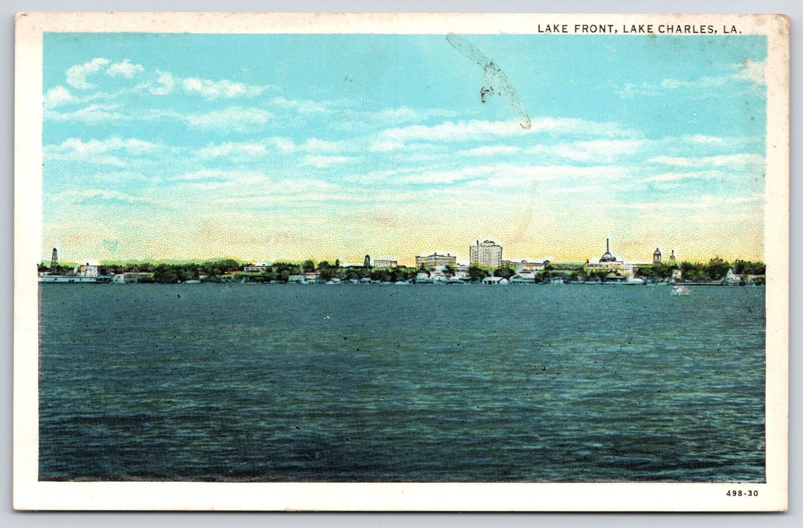 Vintage Postcard Lake Waterfront Downtown Lake Charles Louisiana LA Nature
