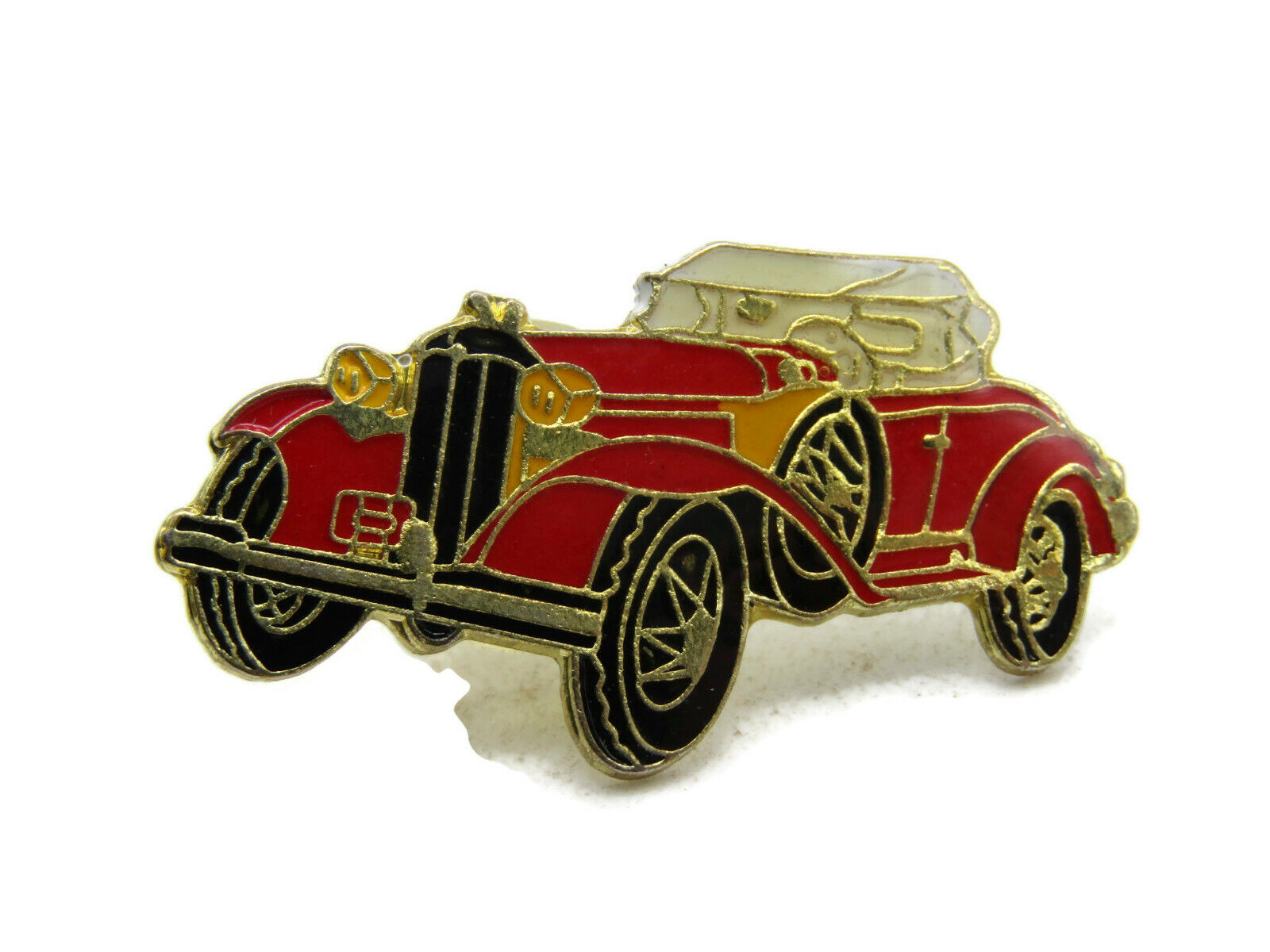 Red Yellow & Black Vintage Classic Car Pin Gold Tone