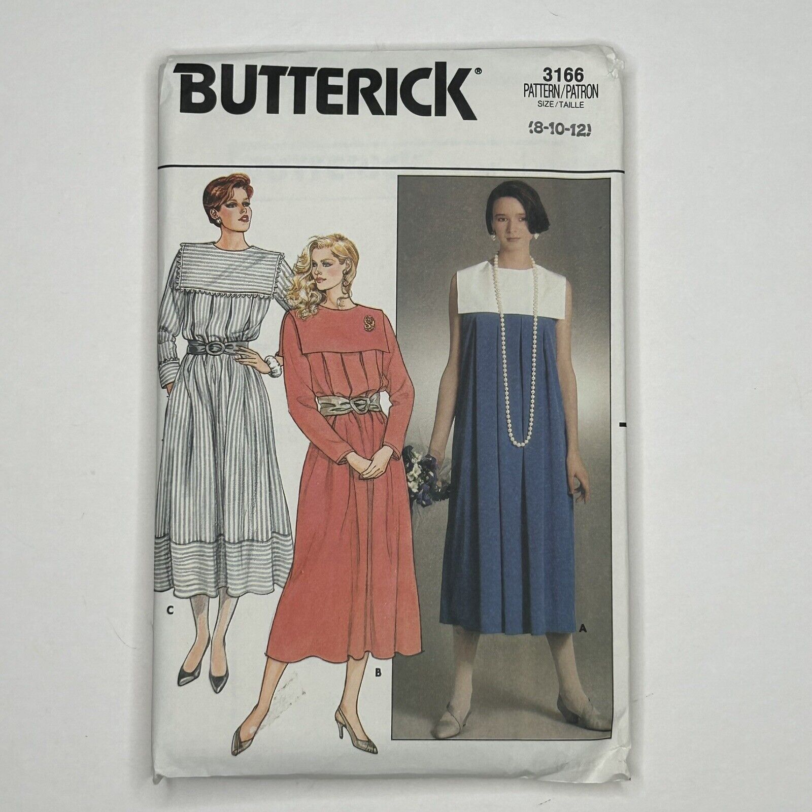 1980s Butterick UNCUT Pattern 3166 Misses Dress Square Collar Size 8 10 12