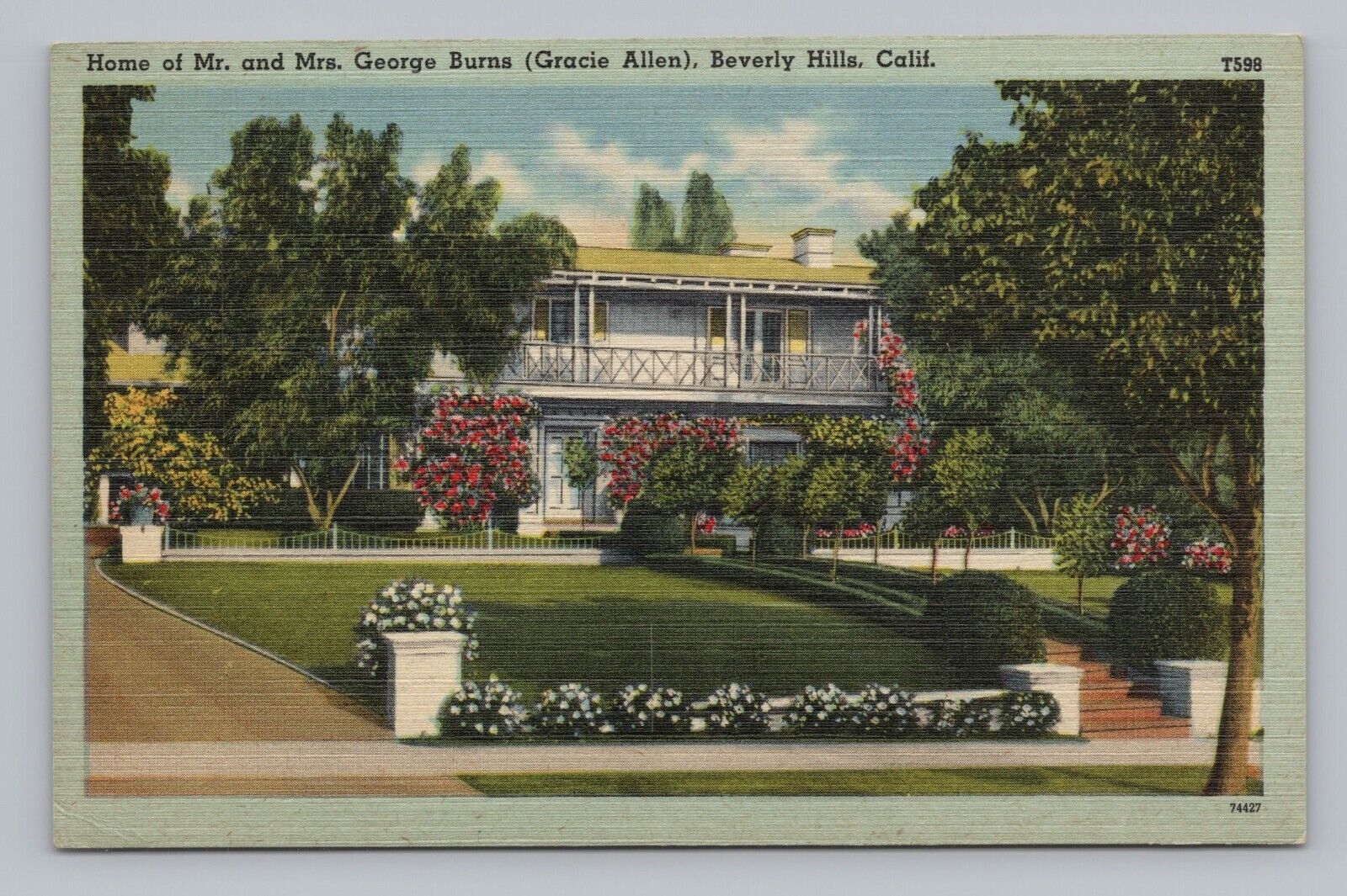 Postcard Residence of George Burns & Gracie Allen Beverly Hills California