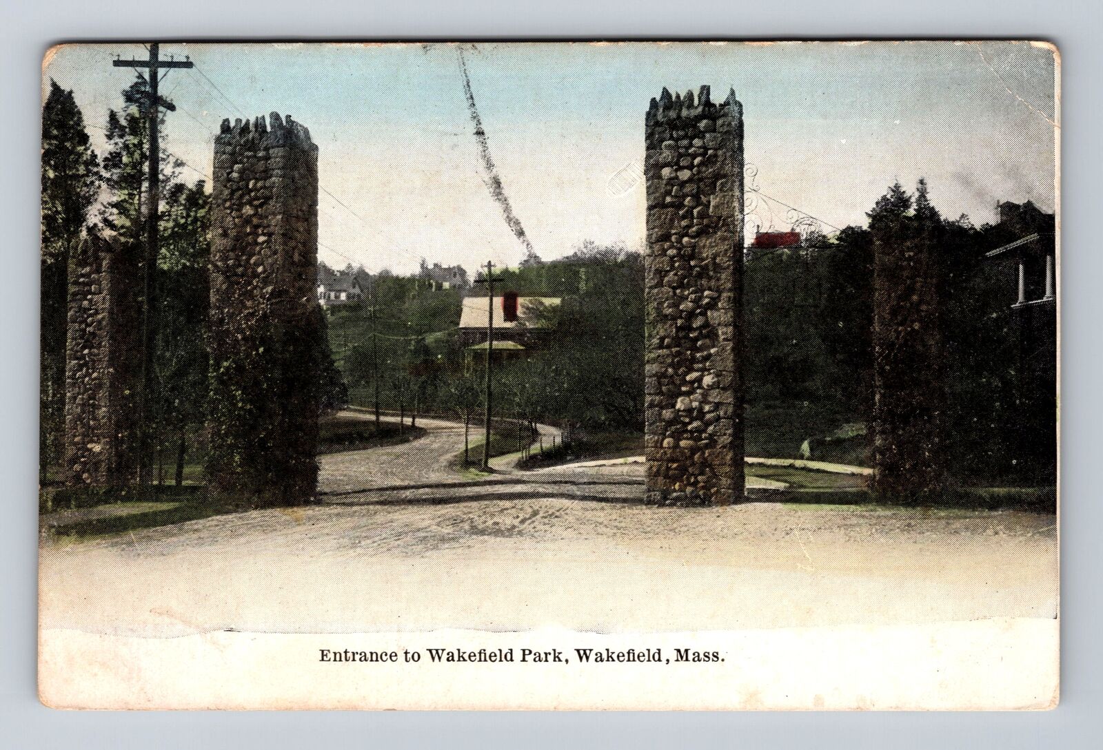 Wakefield MA-Massachusetts, Scenic Entrance Wakefield Park Vintage Postcard