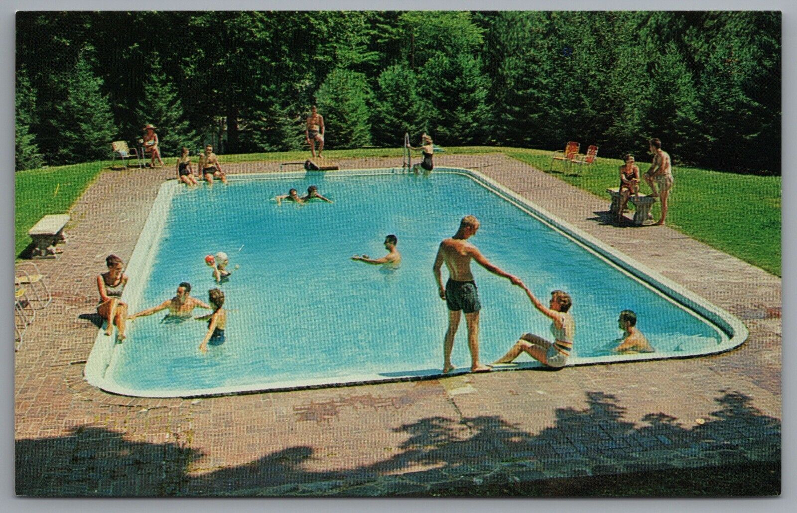Mt. Pocono PA Cordial Cottages Swimming Pool c1959 Chrome Postcard