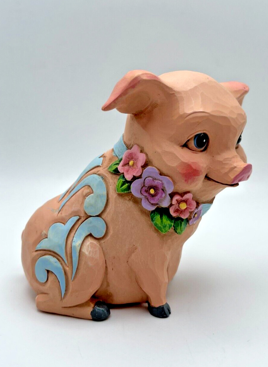 Jim Shore Heartwood Creek - Cutest little  Pig with Flower Collar Figurine