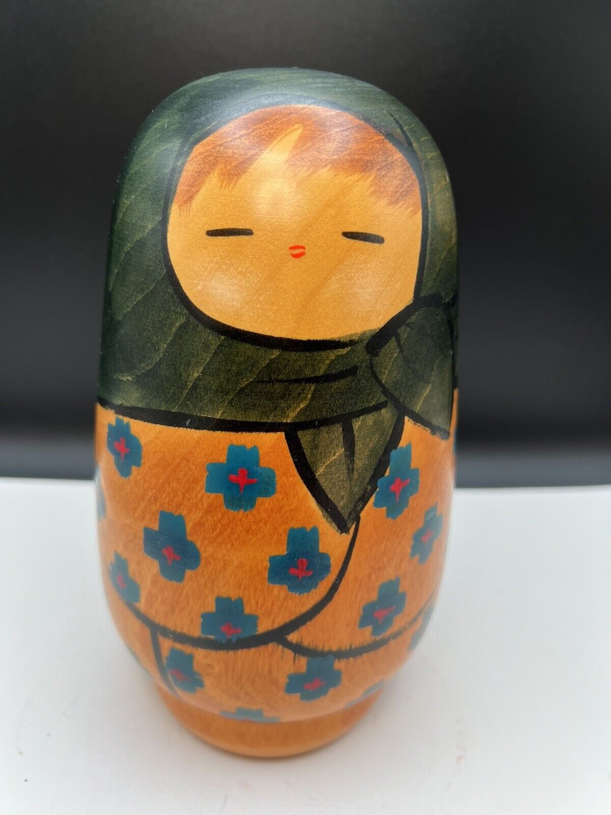 Vintage Kokeshi Doll Hand Painted Solid Wood 7” In 