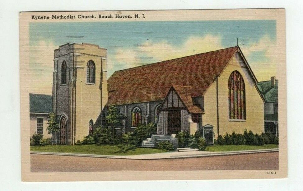 NJ Beach Haven New Jersey 1948 post card - Kynette Methodist Church