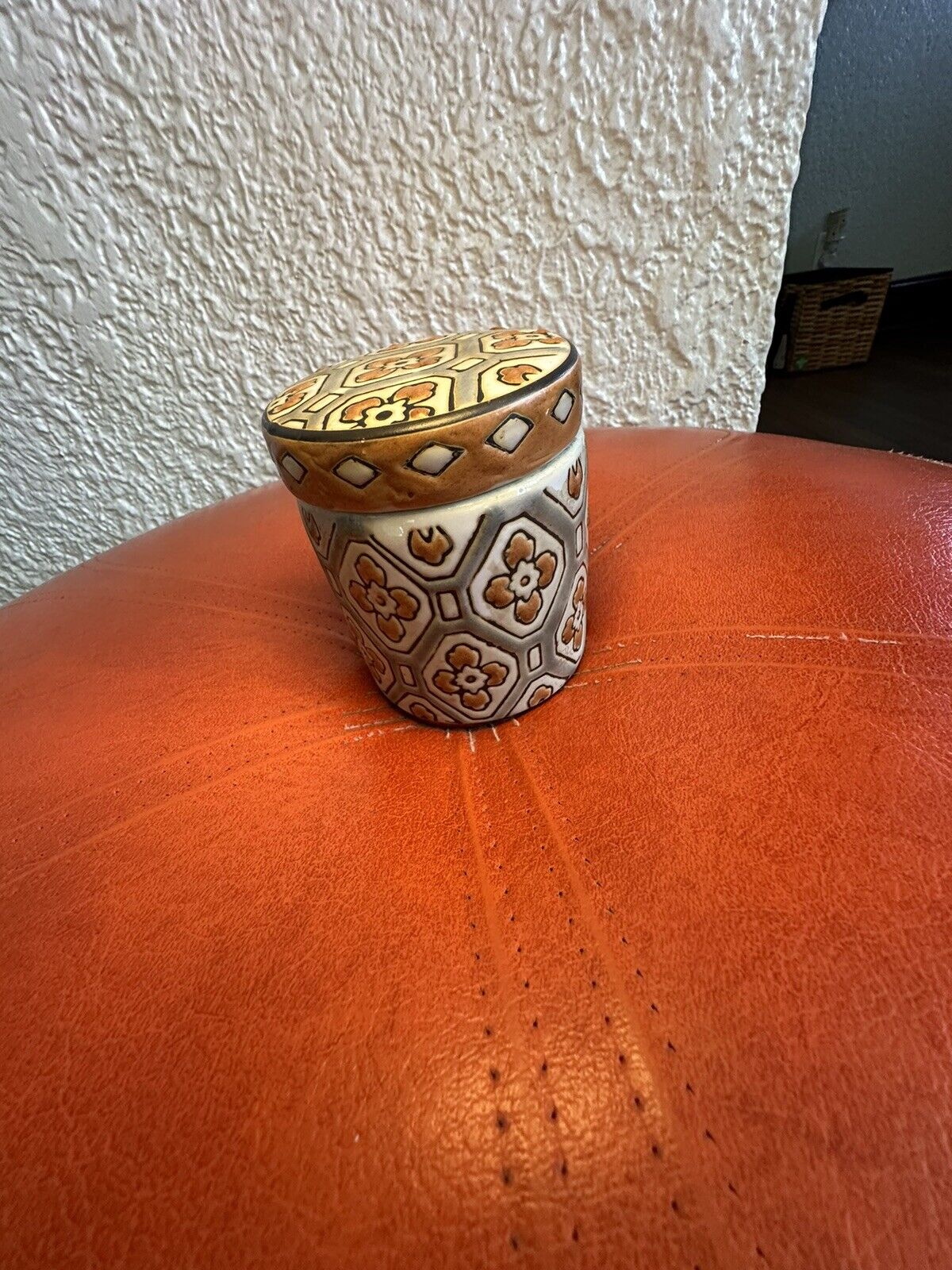 Handmade ceramic container W/lid Bthroom Kitchen Small Storage Boho Cottagecore