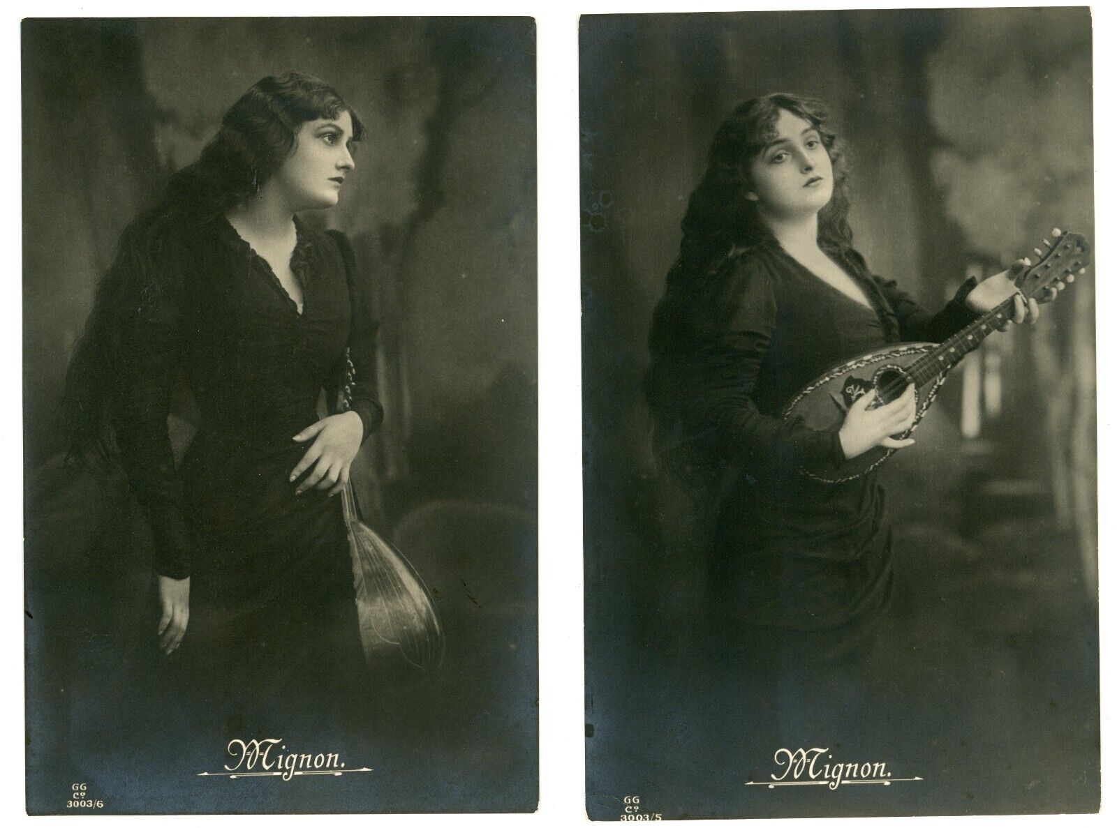 Mignon Enchanting Lady Long Hair Series Lot 2 Original Photo Postcard RPPC 1919