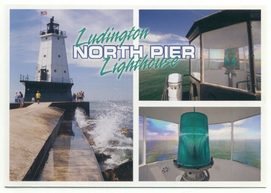 Ludington MI Lighthouse North Pier Postcard Michigan