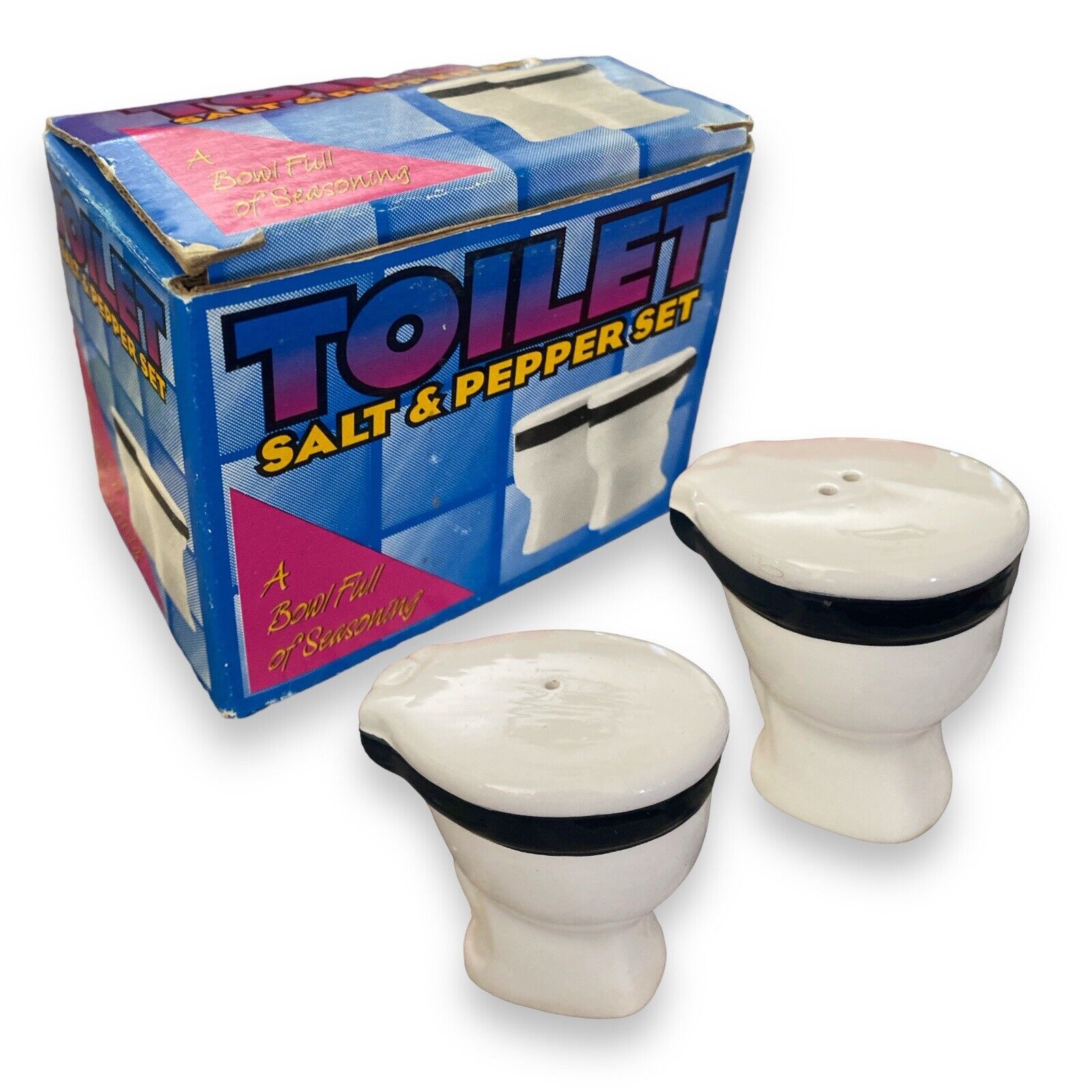 Vintage 1995 Toilet Shaped Novelty Ceramic Salt and Pepper Shakers MATSCOT