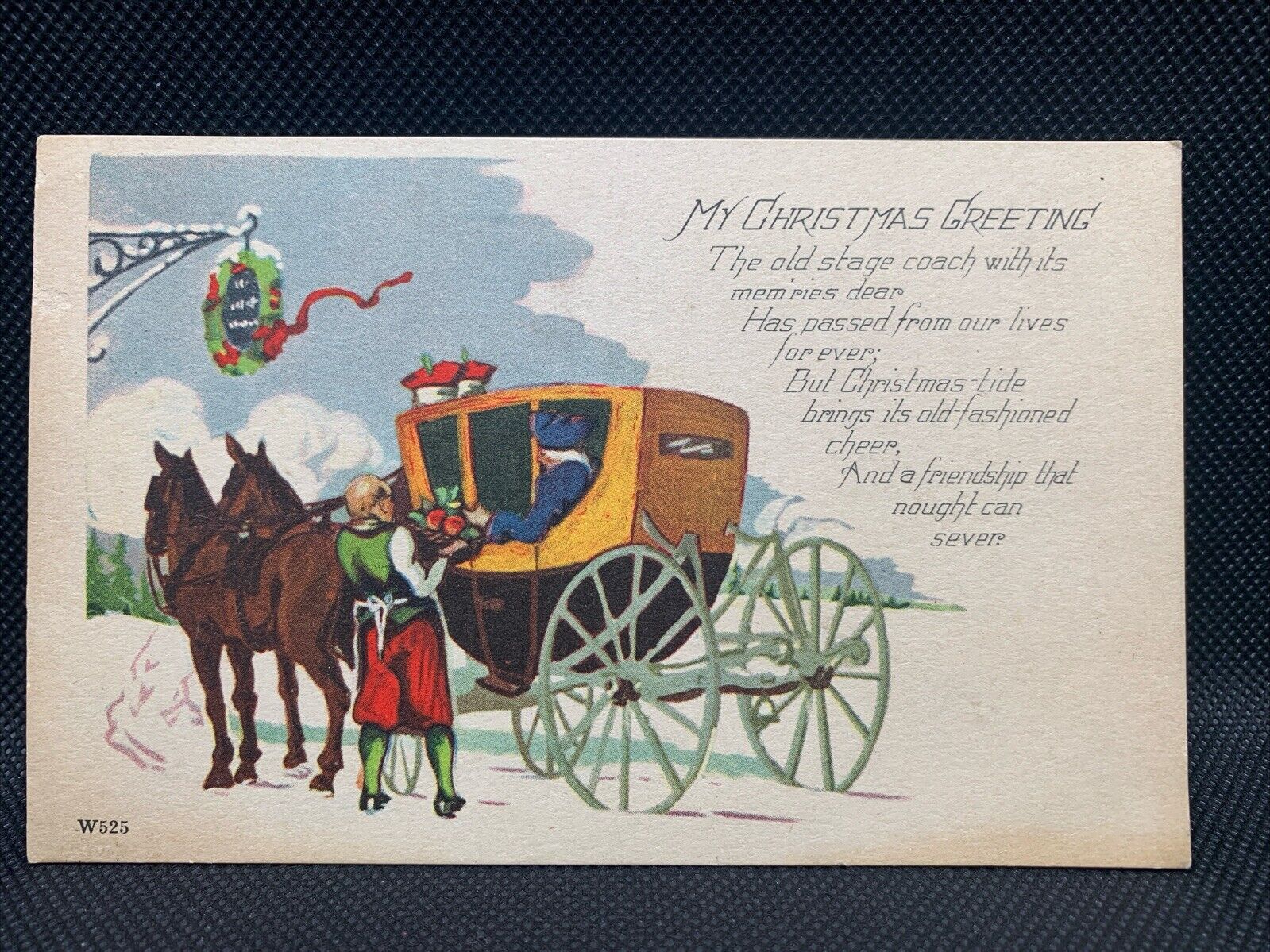 Vintage Christmas Postcard - Horse And Carriage