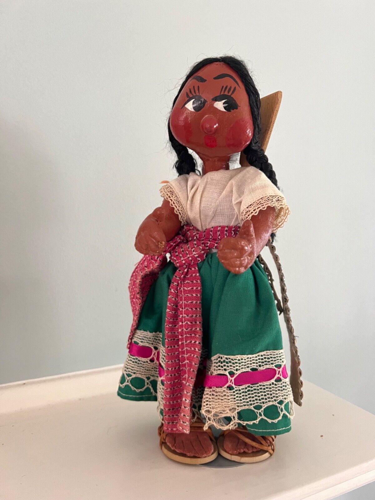Vintage Mexican Folk Art Handmade Doll w/Baby, Gun & Ammo Belt - 10 1/2\
