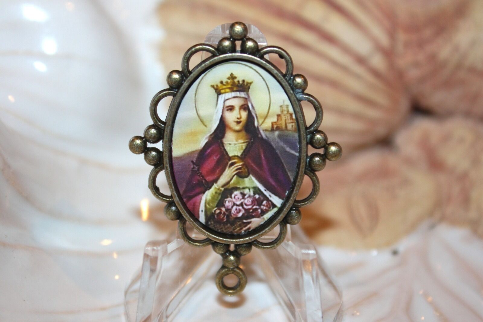 Custom Bronze Rosary Center Part | St. Isabelle of Portugal | Rosary Supplies