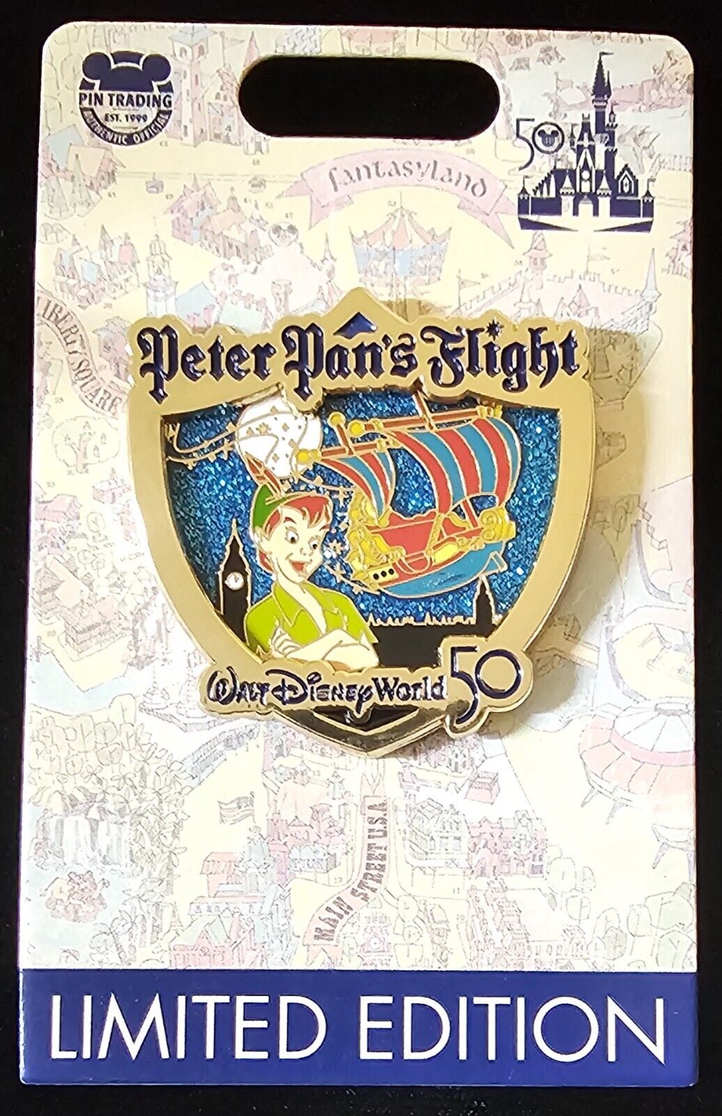 Disney WDW Peter Pan\'s Flight 50th Anniversary Attraction Crest Trading Pin LE 