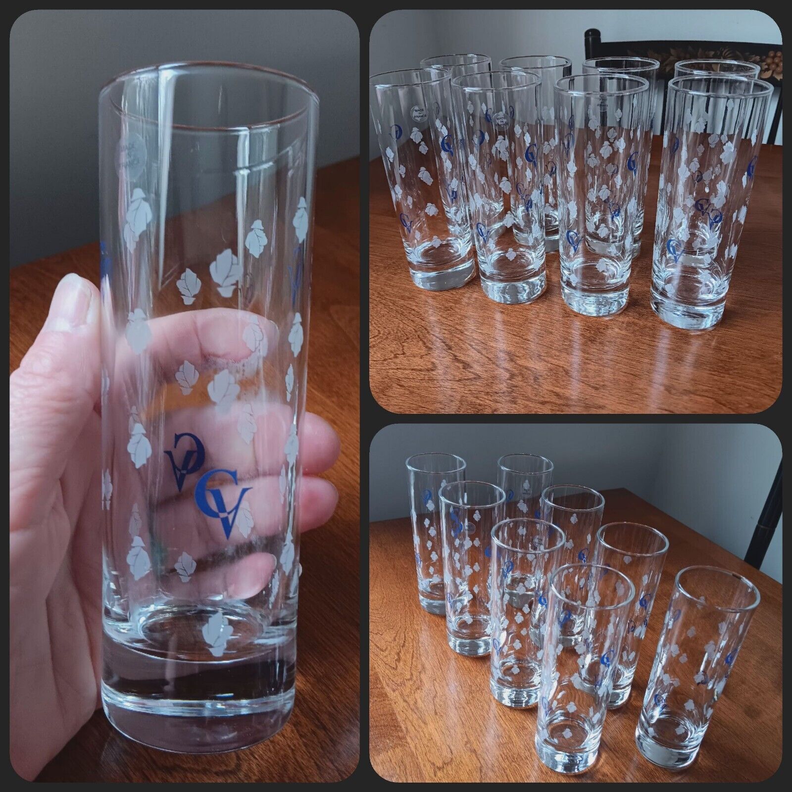 8 Courvoisier Cognac Highball Drinking Glasses Blue CV Logo Barware 