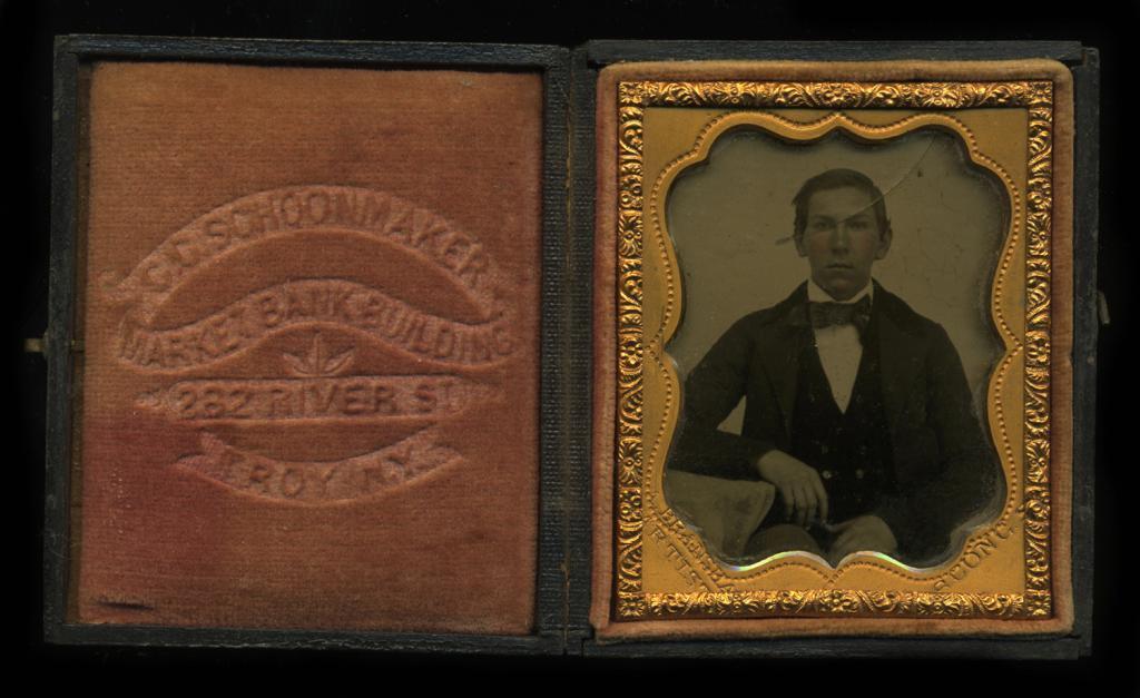 1857-58 Ambrotype Young Man by I.A. Branshaw, Troy, NY in Schoonmaker Case, 9th