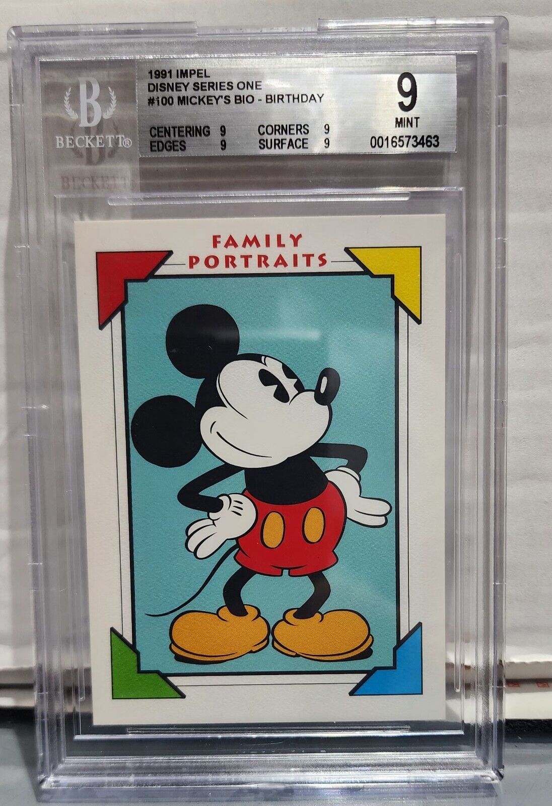 1991 Disney Impel Card #100 Mickey - Bio - BGS 9 Grade