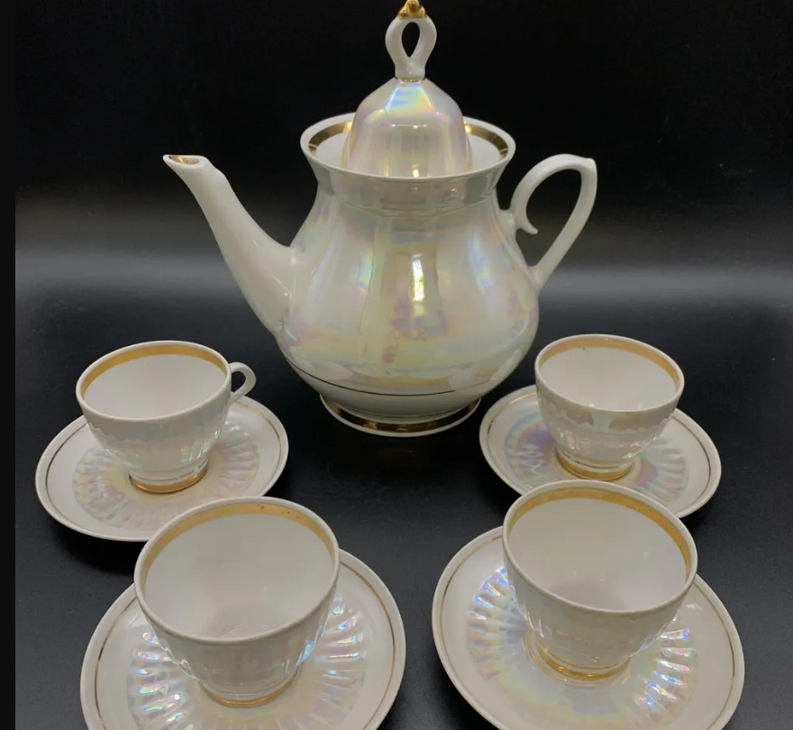 Vintage Service Coffee For Four People Porcelain Gilding 1976Tableware Beautiful