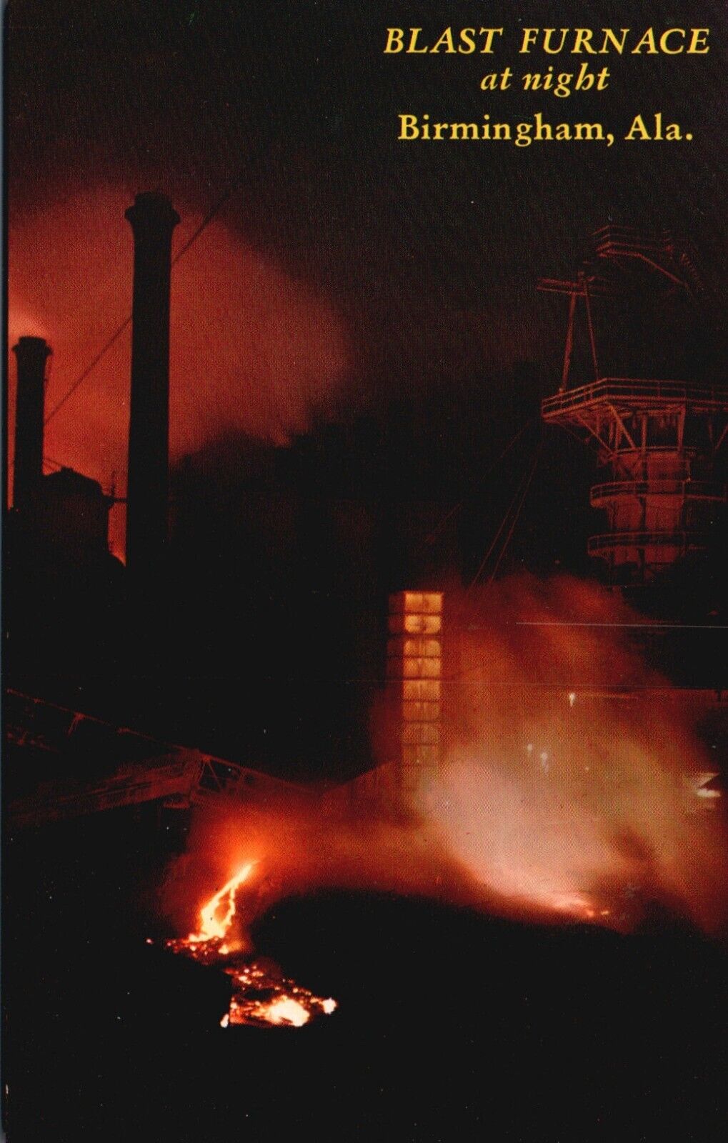 Postcard AL Birmingham Alabama Blast Furnace by Night Chrome Vintage PC H7095