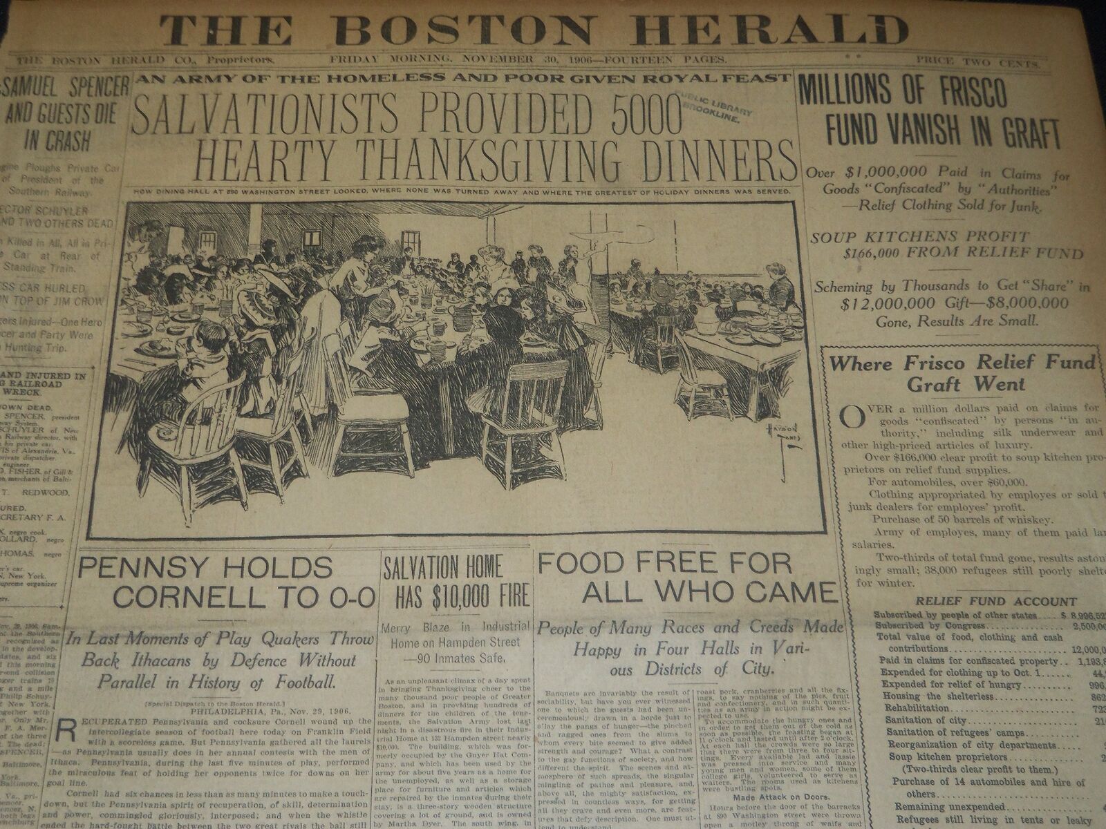 1906 NOV 30 THE BOSTON HERALD - MILLIONS OF FRISCO FUND VANISH GRAFT - BH 121