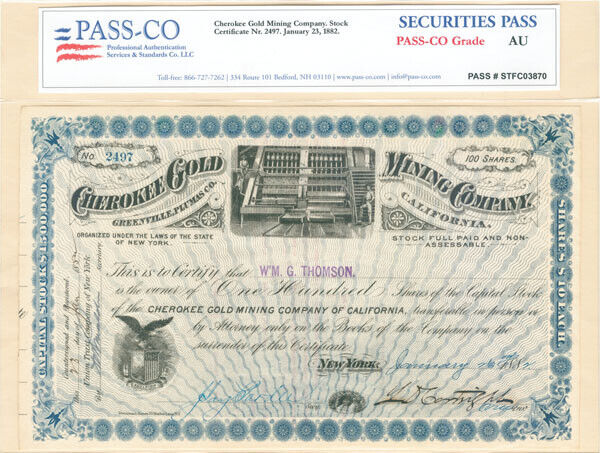 Cherokee Gold Mining Co. - Stock Certificate - Pass-Co
