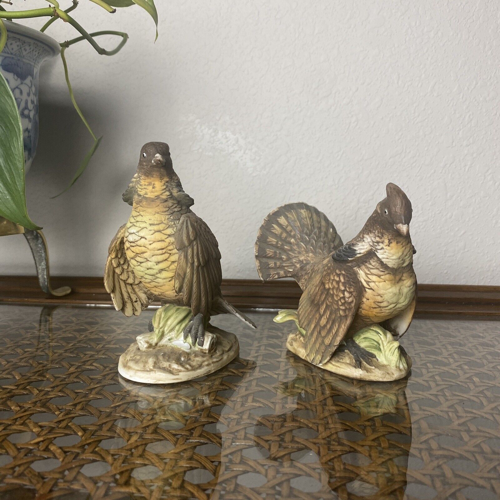 Vintage Lefton China Ruffled Grouse Figures Matched Pair Hand Painted KW2668-A&B