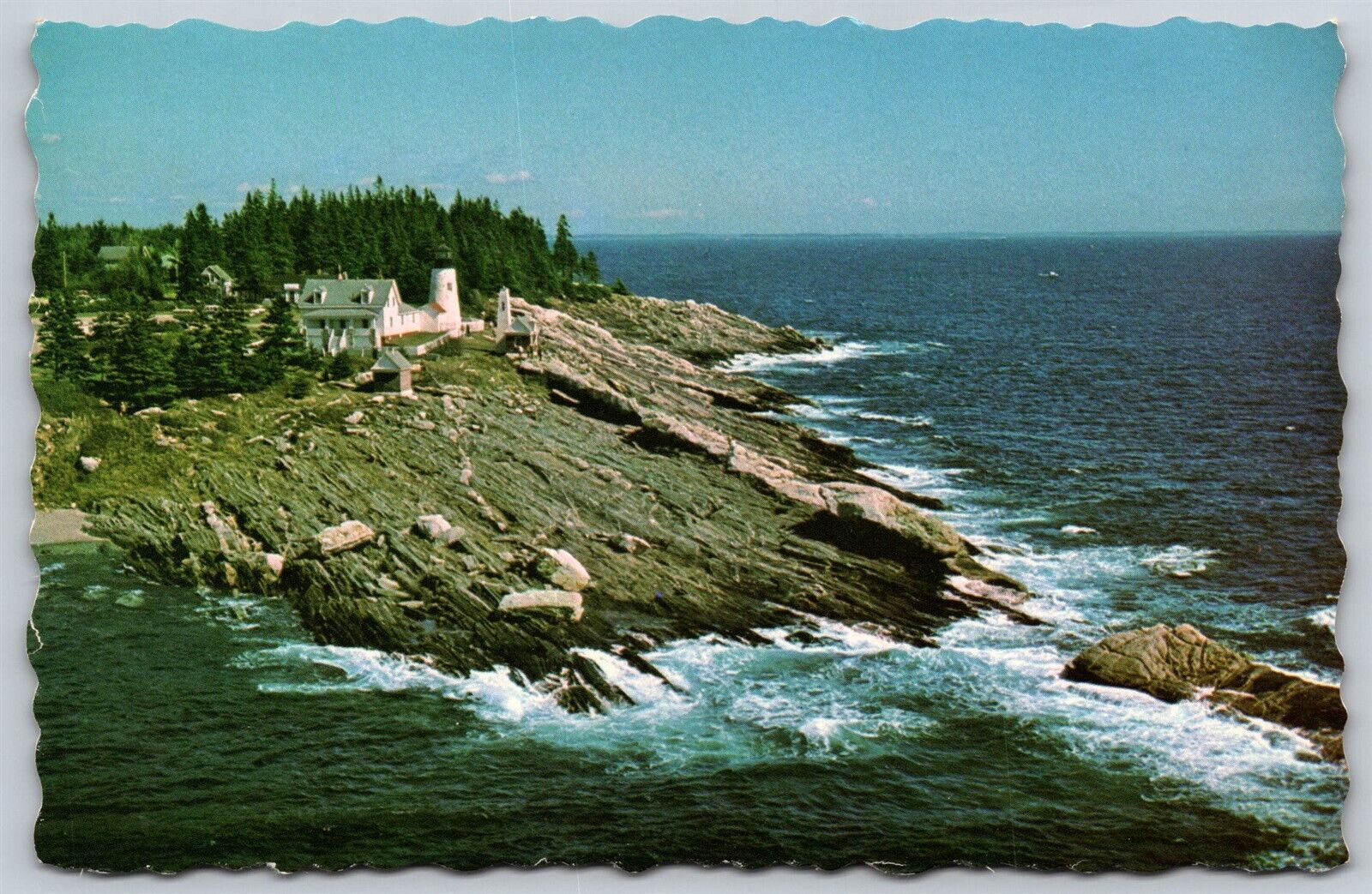 Postcard Air View of Pemaquid Point Lighthouse, Maine scalloped edge N115
