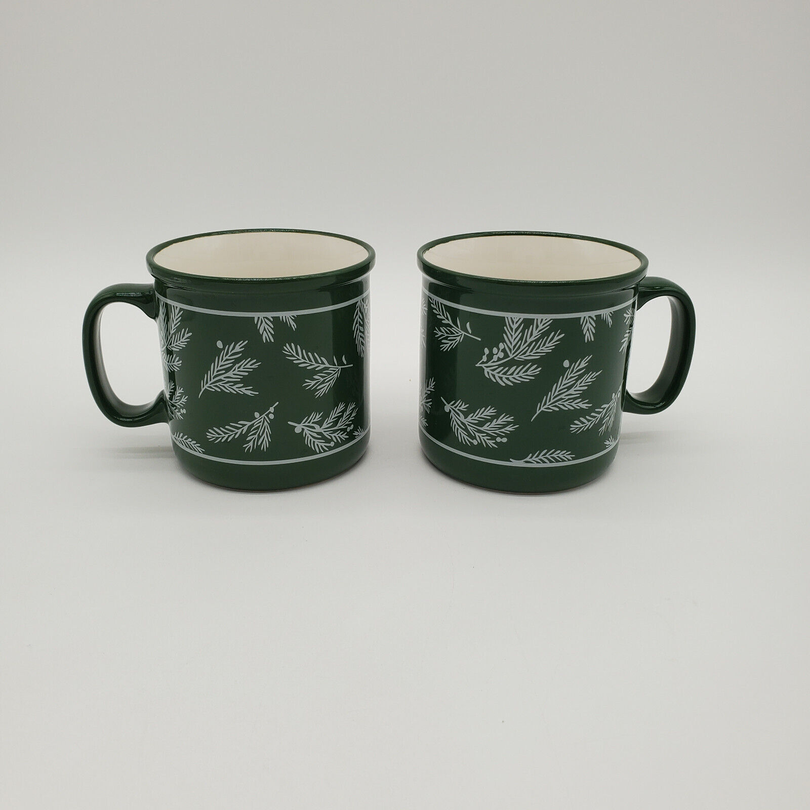 2 Hallmark Green Christmas Wide Mouth Ceramic Mugs