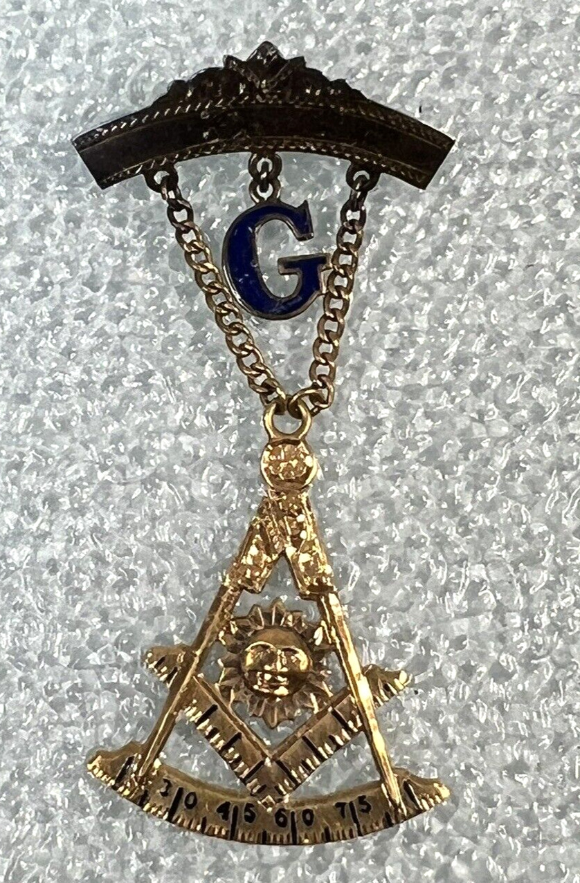 Vintage 10k Gold Freemason Masonic Past Master Pin, Sun and Compass - 4.9g