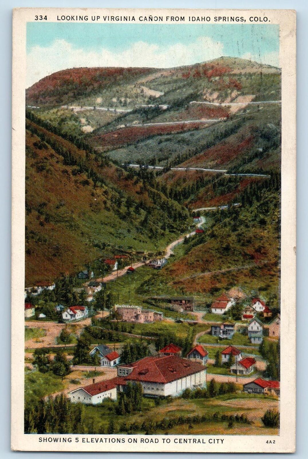 c1934 Looking Up Virginia Canon Road Elevation Idaho Springs Colorado Postcard